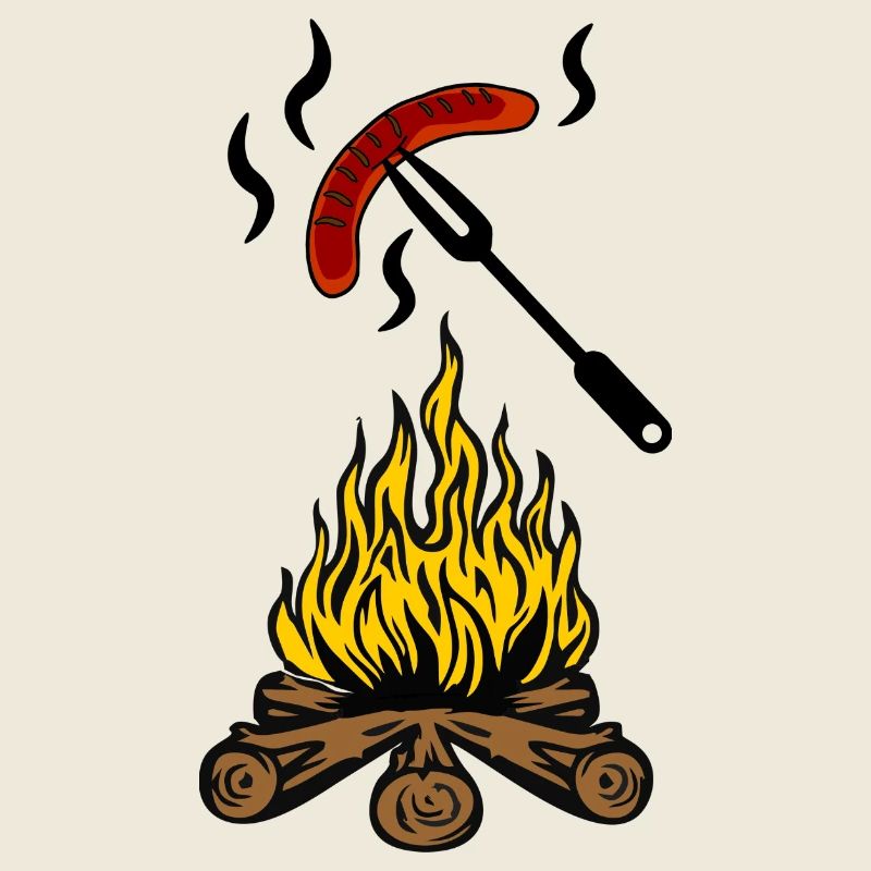 Feu de camp avec saucisse bratwurst