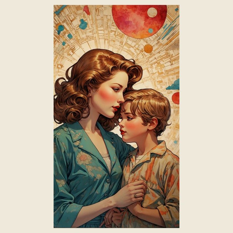 Mutter Kind - Retro 50er Jahre - Illustration