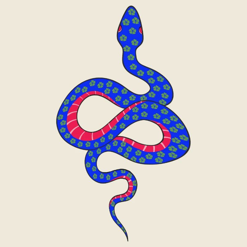 Serpent à fleurs bleu et rouge