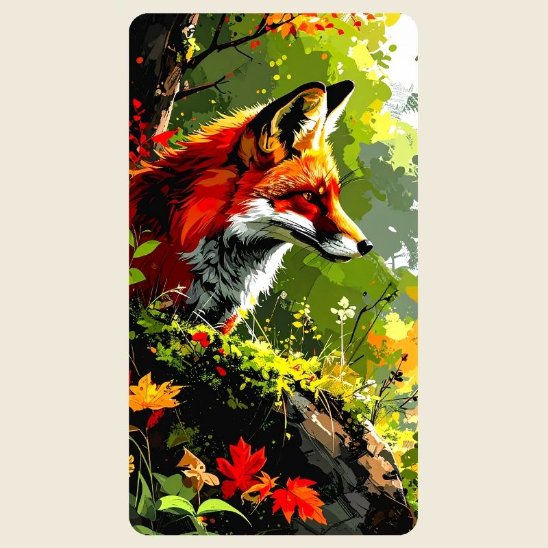 Fuchs mit Herbstlaub im Wald  (Blick nach Rechts)