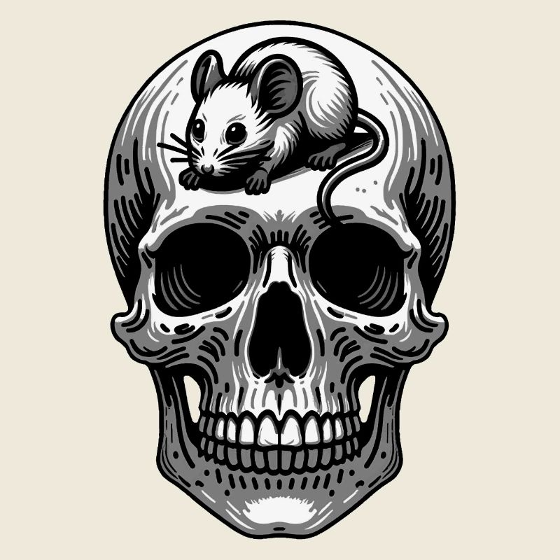 Skull mit Maus auf dem Kopf