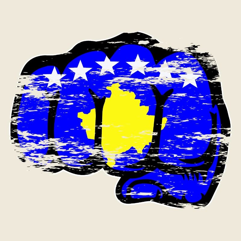Kosovo Flagge Hand Faust used