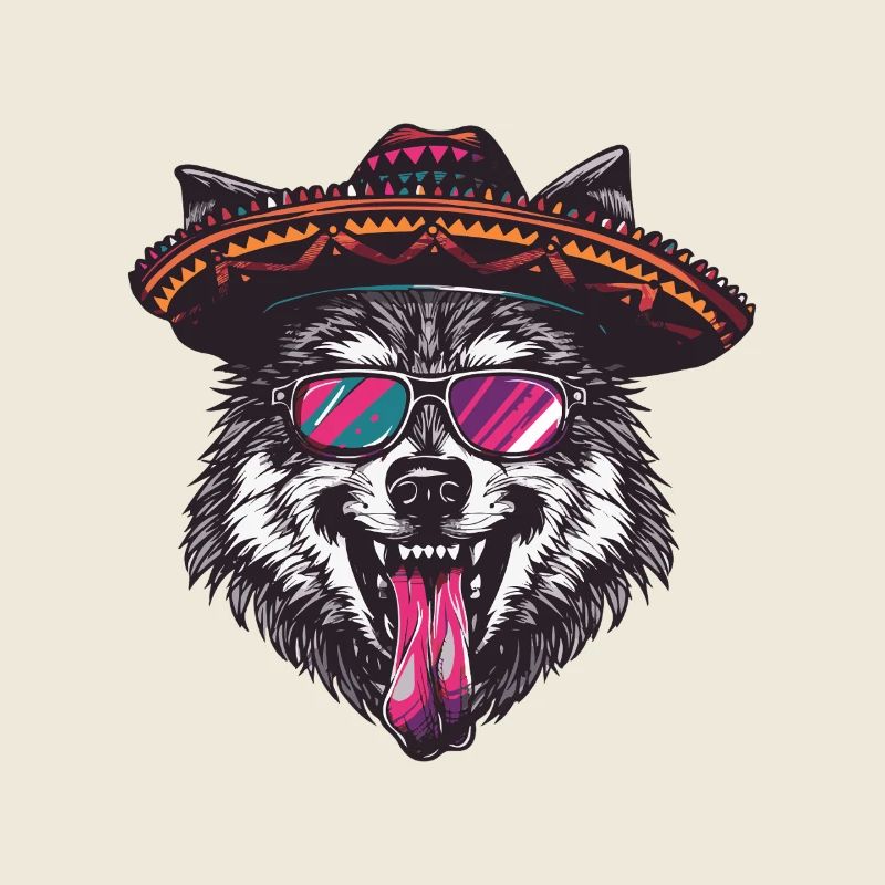 Wolf Comic Lustig Sombrero