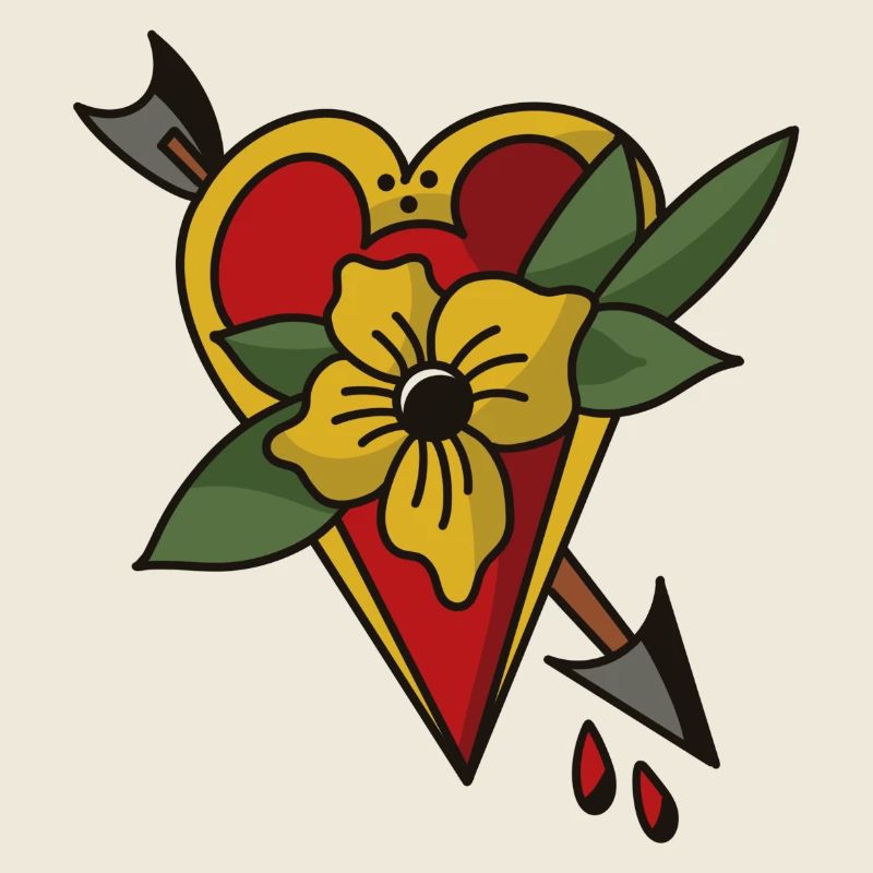 Coeur avec flèche et fleur – Oldschool Tattoo Design