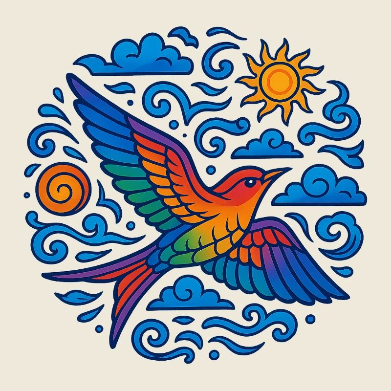 Colorful Bird – Freedom, Sun and Clouds