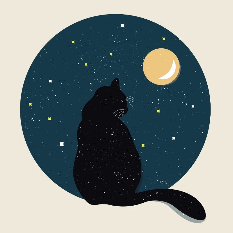 Schwarze Katze vor Mond Geschenk Idee