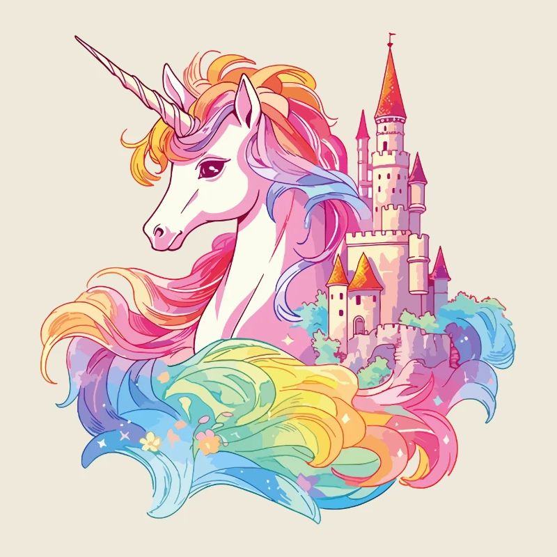 Unicorn, Rainbow, Castle, Multicolorful, Magic, Fantasy