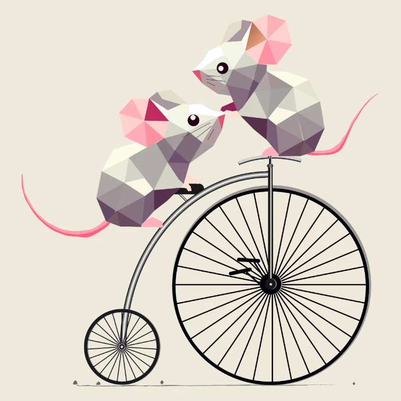 cute polygon mice on a nostalgic penny farthing