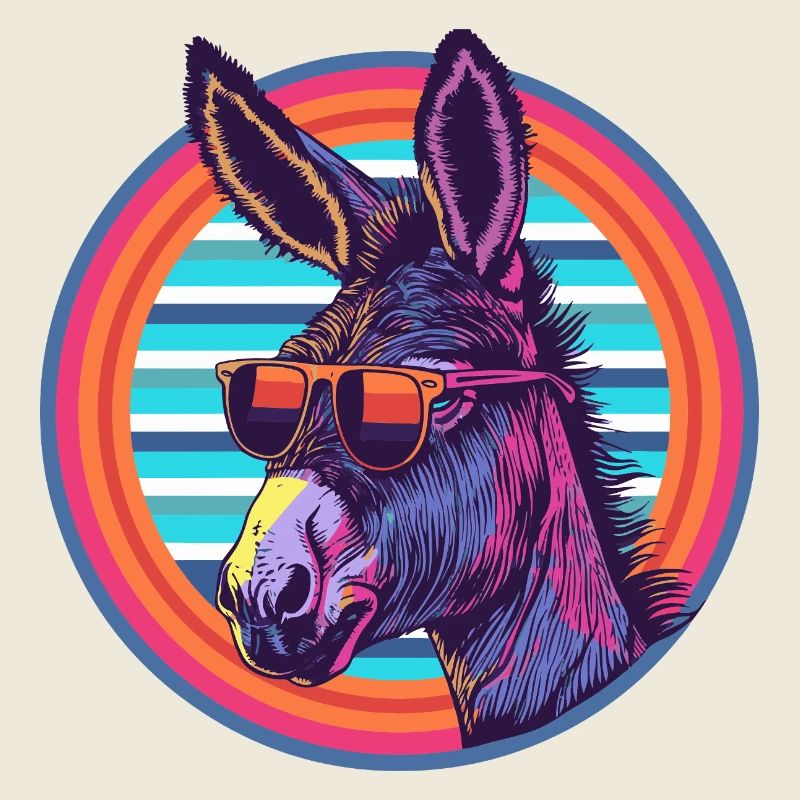 Cool donkey with retro style sunglasses