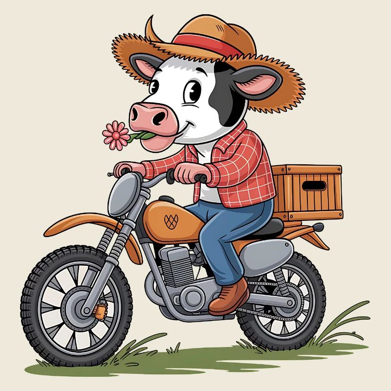 Vache aventureuse à moto