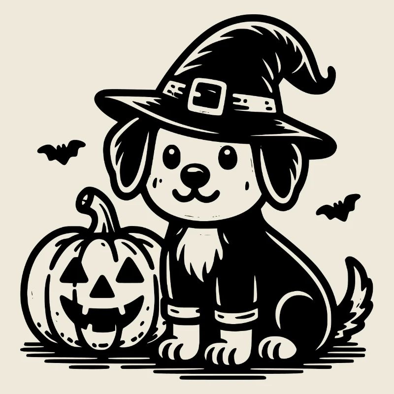 Dog with witch hat