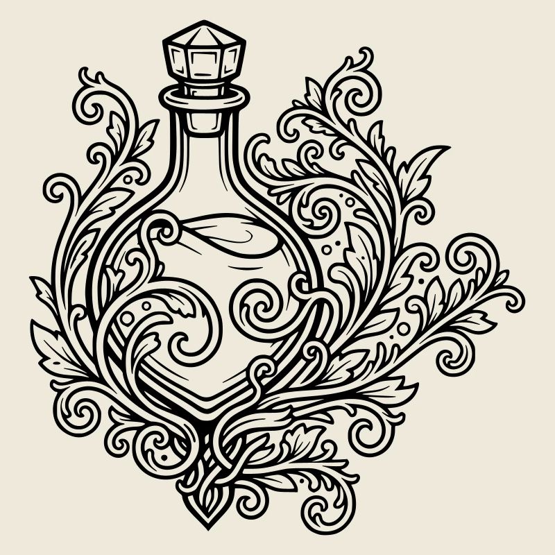 Elixir vial and flowers