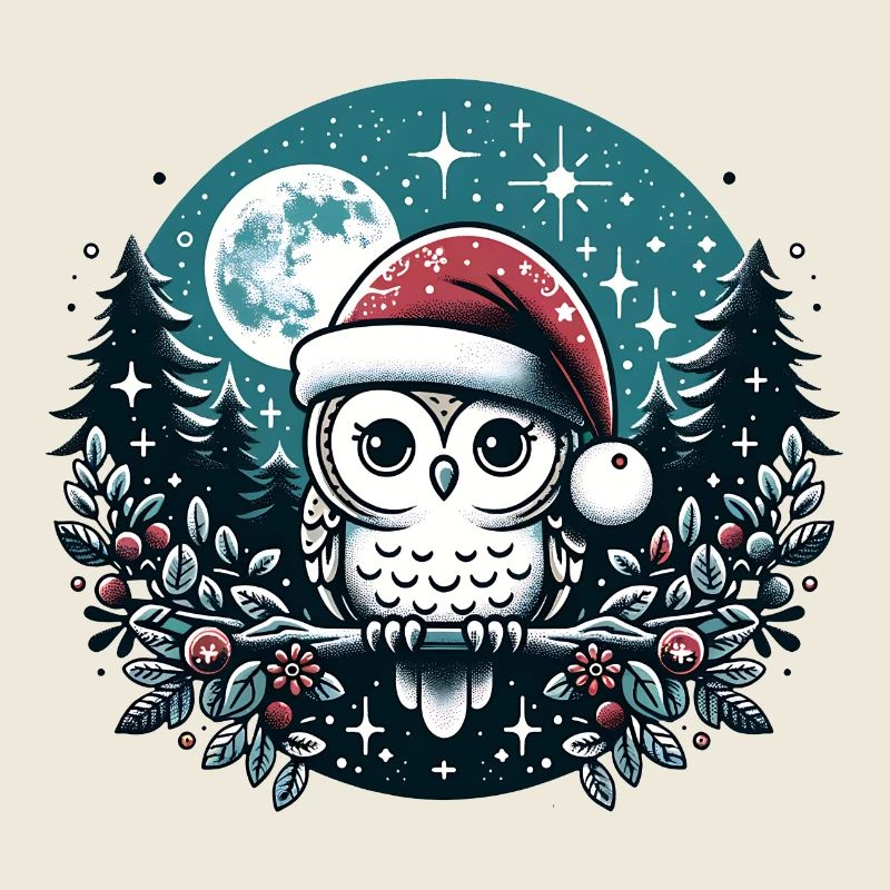 Petit hibou de Noël avec chapeau de Père Noël