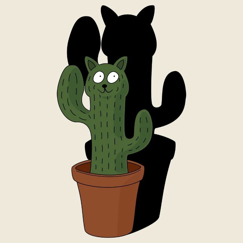 Chat comme cactus dans un pot de fleurs avec de l’ombre