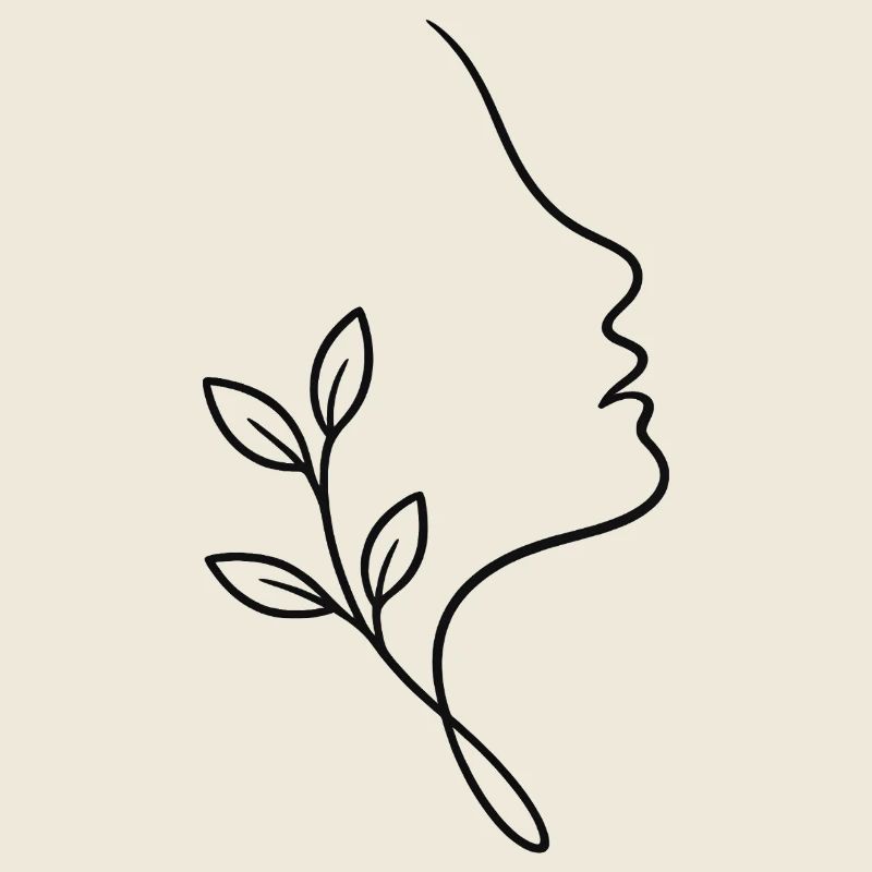 Liniengesicht mit Blattwerk