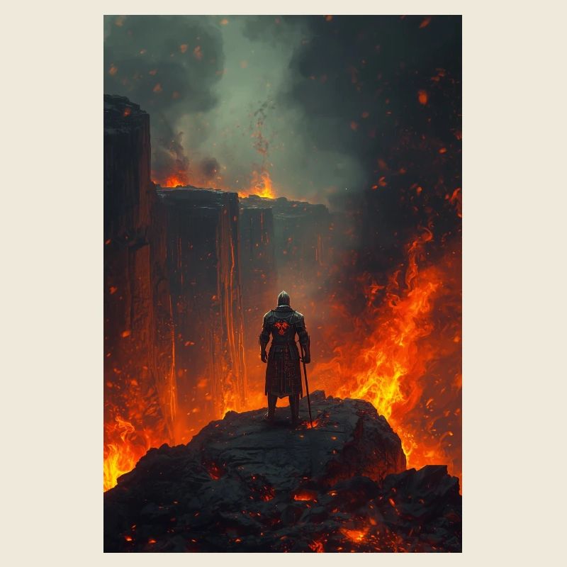 Flammender Ritter am Lavafeld