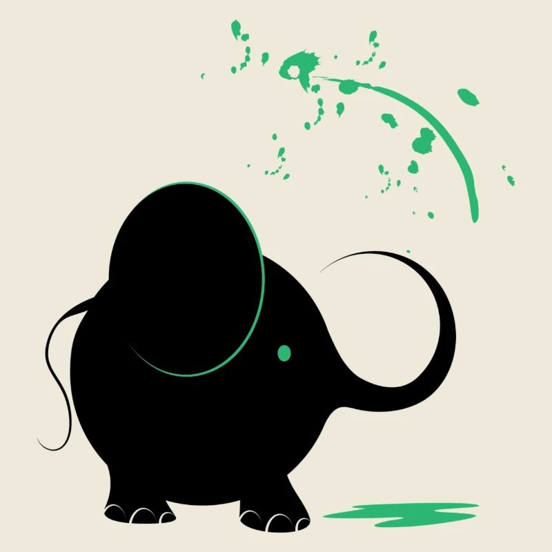 Éléphant noir avec peinture turquoise