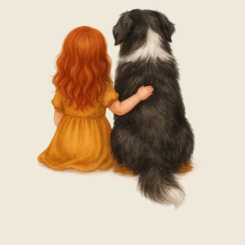 Fille rousse avec bouvier bernois