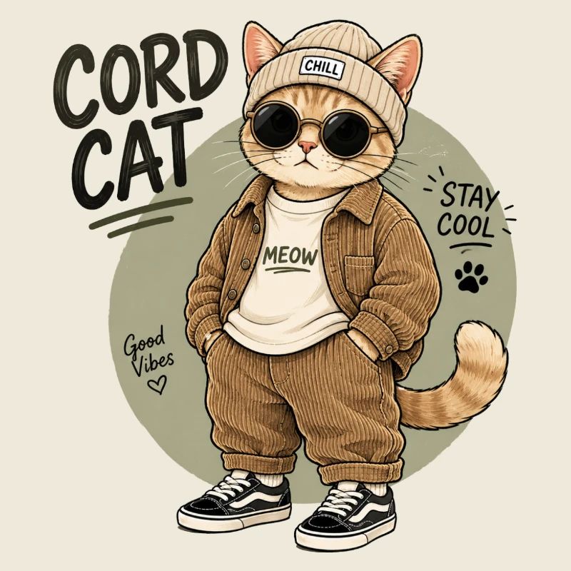 Corduroy cat in chill look