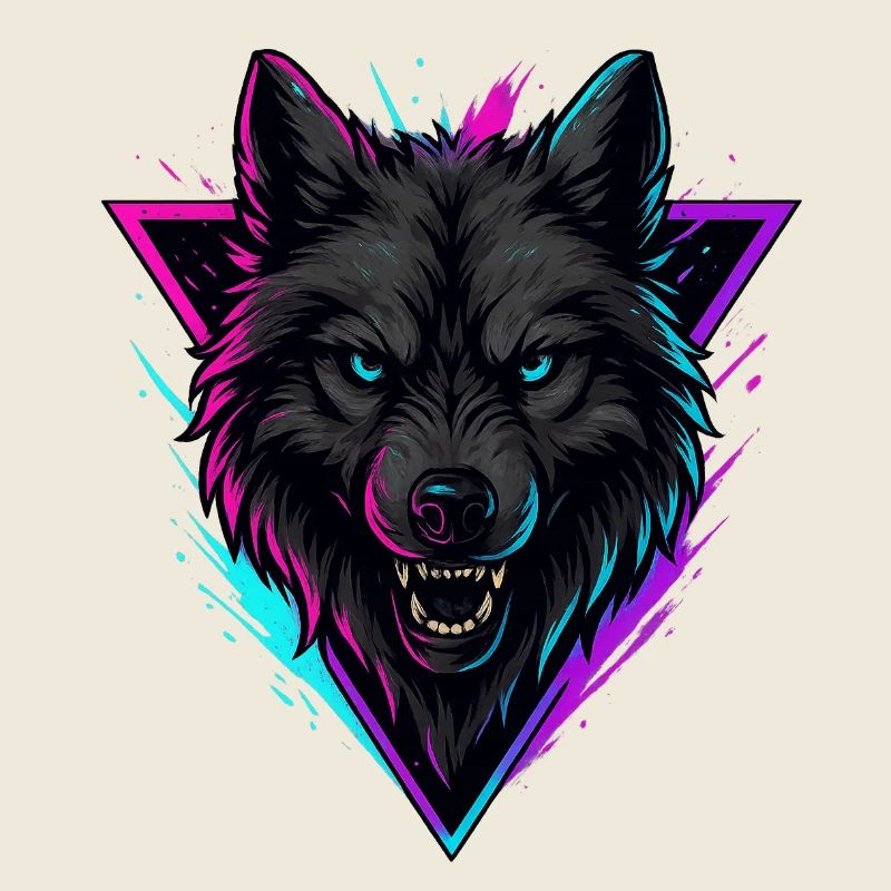 Loup néon en triangle rose violet