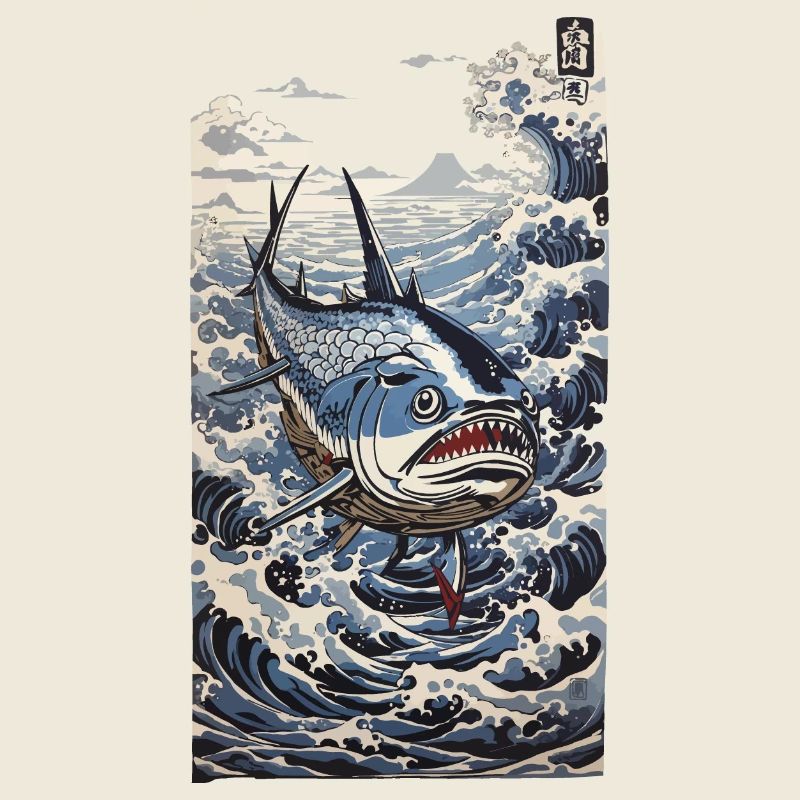 Ukiyo-E Tunfisch Wave Japan Fischfang Kunst Design