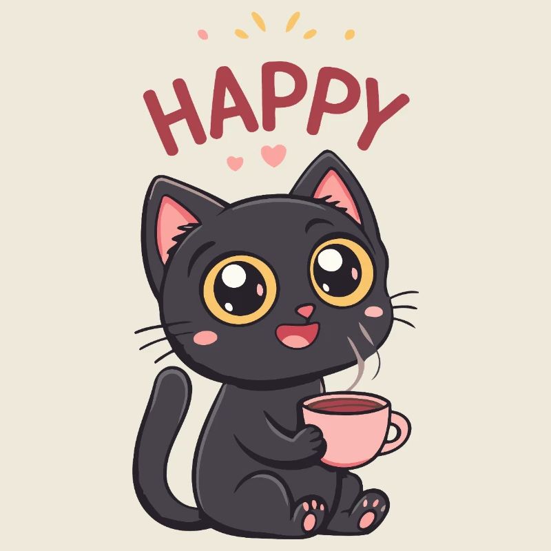 Kawaii Schwarzer Katzenkaffee mit rosa Tasse