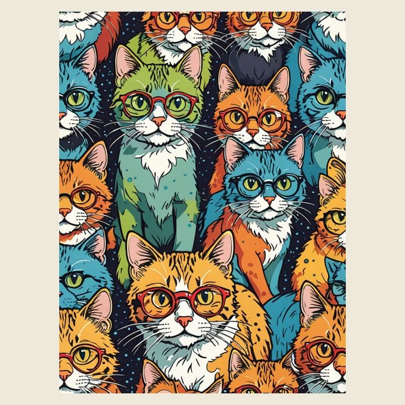Colorful Cats with Glasses Pattern