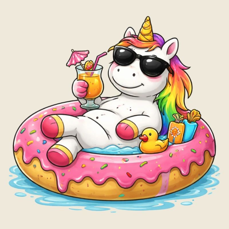 Entspanntes Einhorn in einer Boje – Sommerhumor und Attitüde