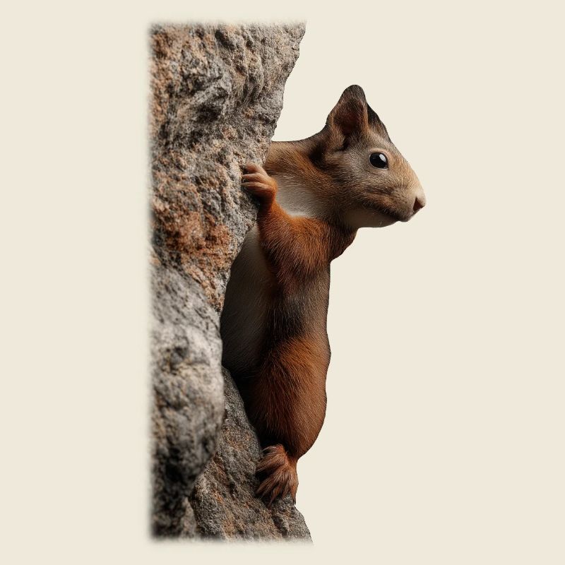 Neugieriges Eichhörnchen am Baumstamm