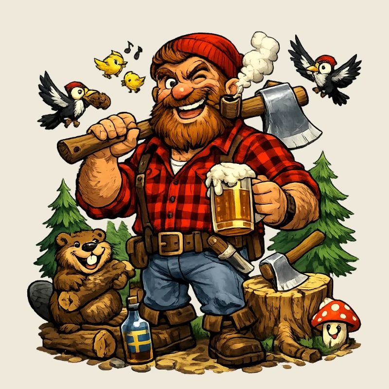 Wilderness lumberjack with beer