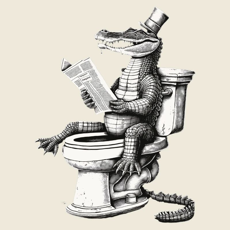 Reading crocodile dandy in black and white