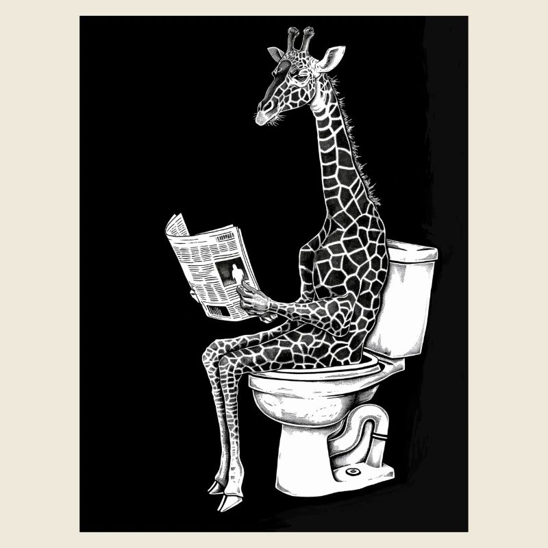Relaxed giraffe reader on toilet