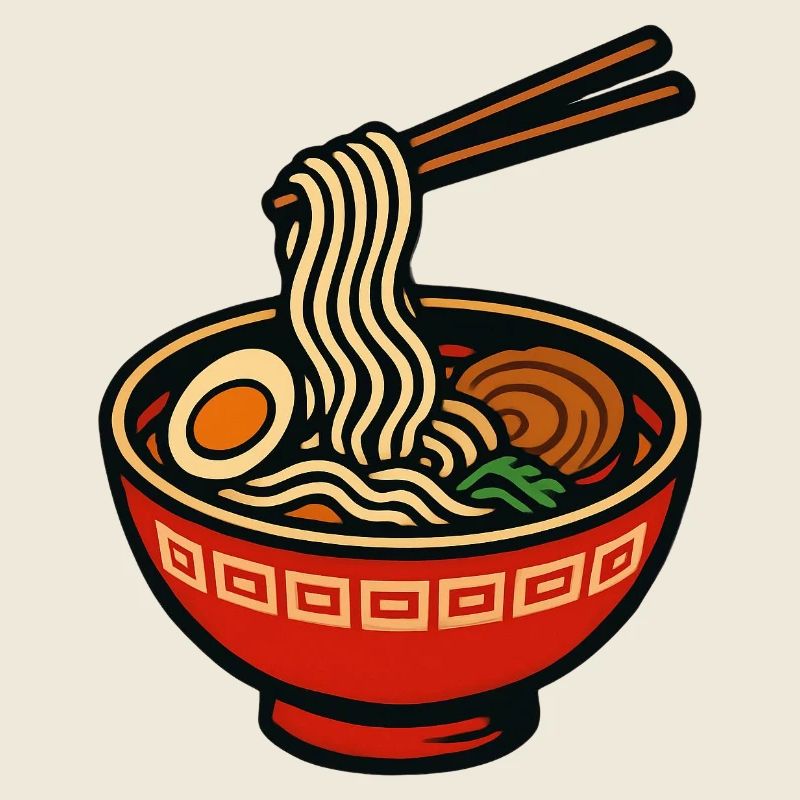 Ramen-Nudeln in einer bunten Schüssel