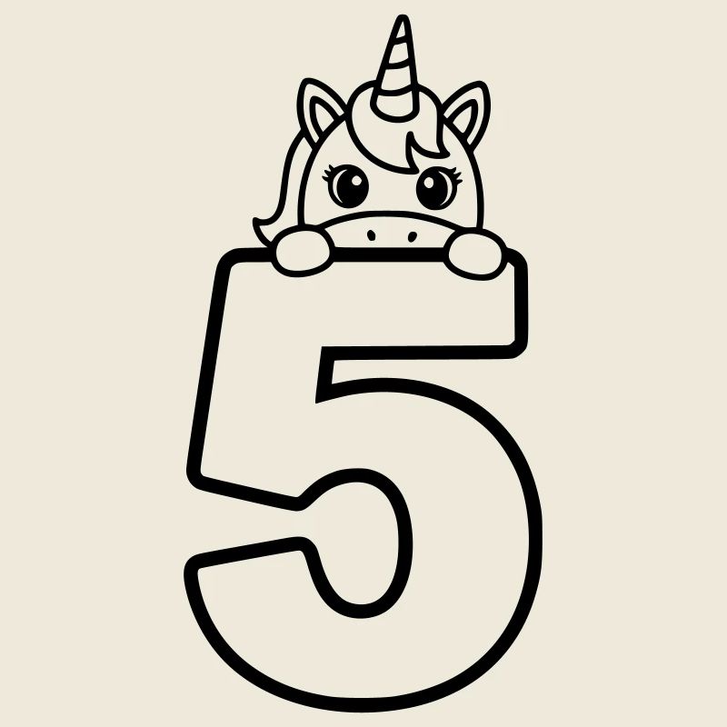 Süßes Einhorn auf der Zahl 5 Cartoon Illustration