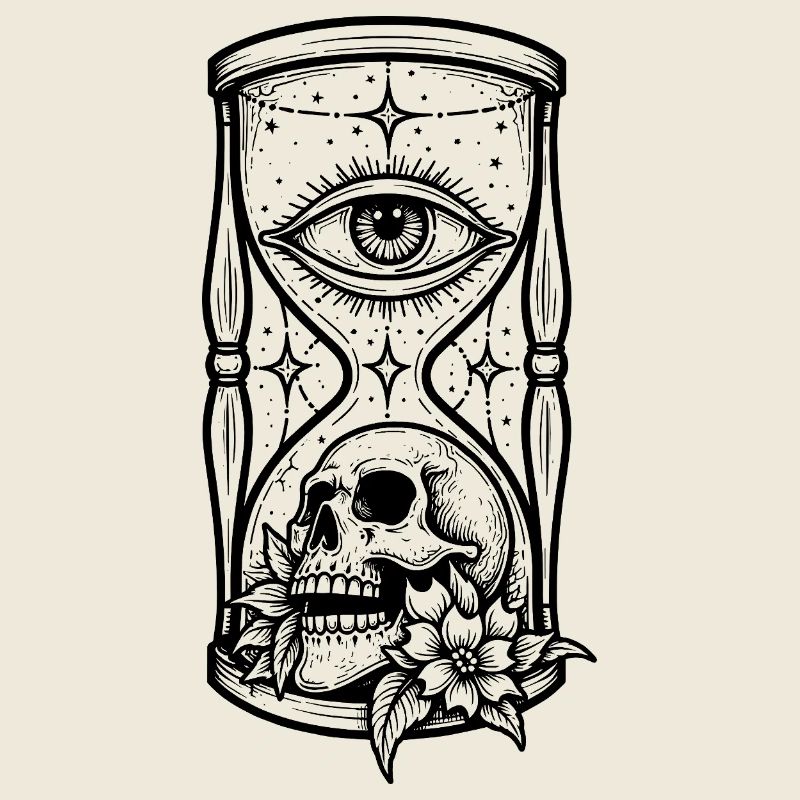 Stundenglas-Schädel-Augen-Spook-Tattoo