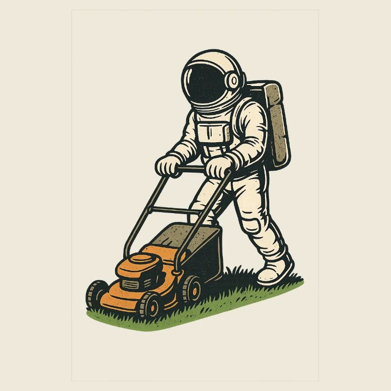 Astronaute tondant la pelouse