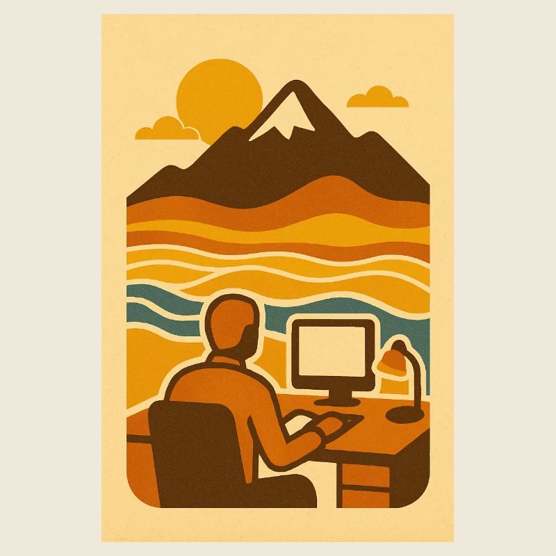 Work & Waves – Retro Mountain Office Art