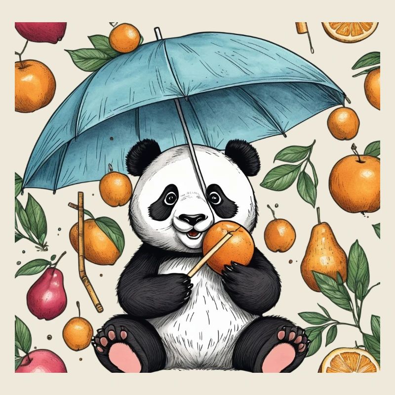 Panda dessiné à la main avec parapluie
