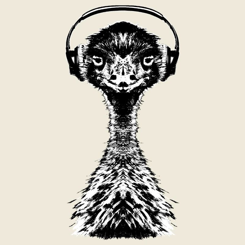 Emu mit Kopfhörer