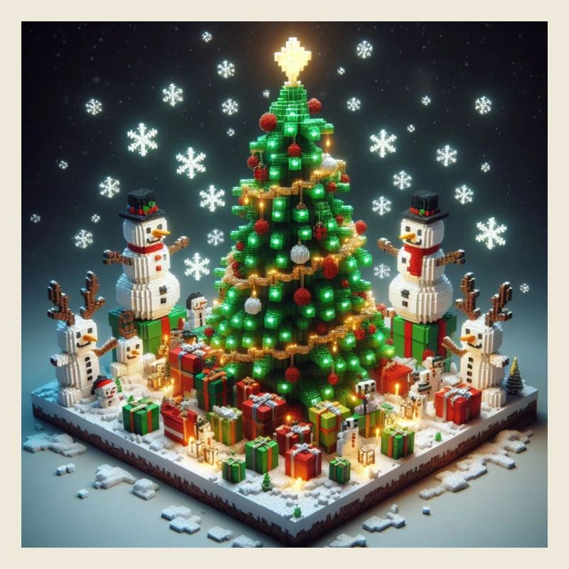 Pixel Weihnachtswelt mit Weihnachtsbaum