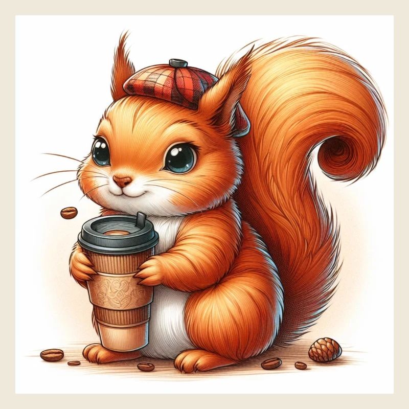 Squirrel with coffee to go