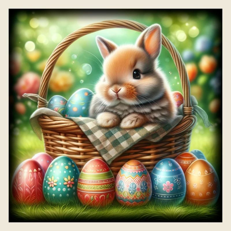 ein süßer hase sitzt in einem Korb