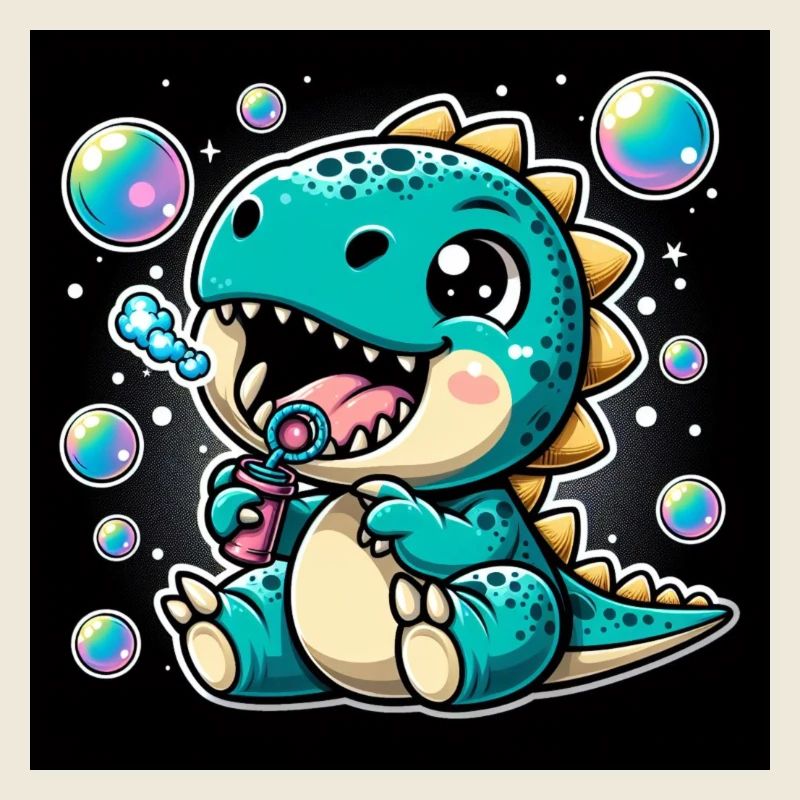 Dino with soap bubbles in space