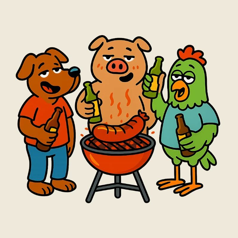 Barbecue Friends Animals Drinking