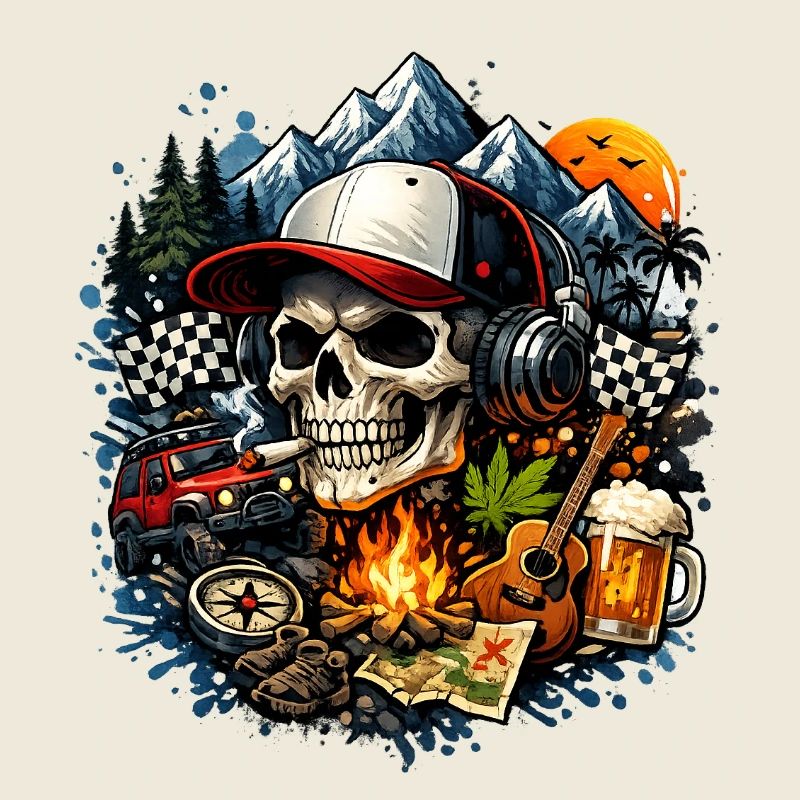 Skull Adventurer Camping Rock