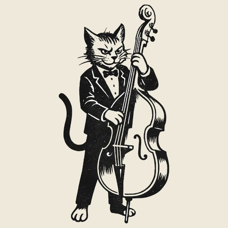 Jazzkatze im Anzug mit Kontrabass