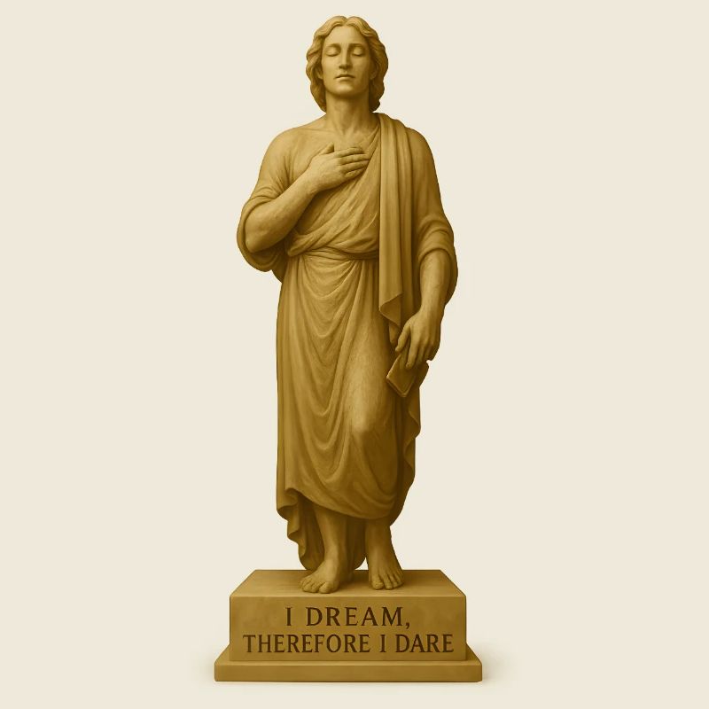 Statue méditative avec citation inspirante