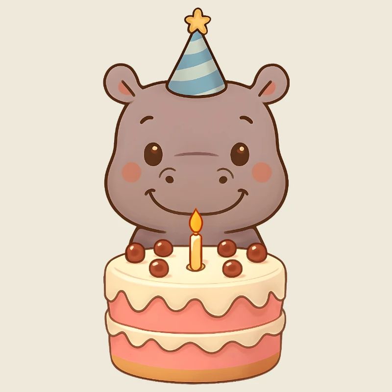 Petit hippopotame avec gâteau d’anniversaire
