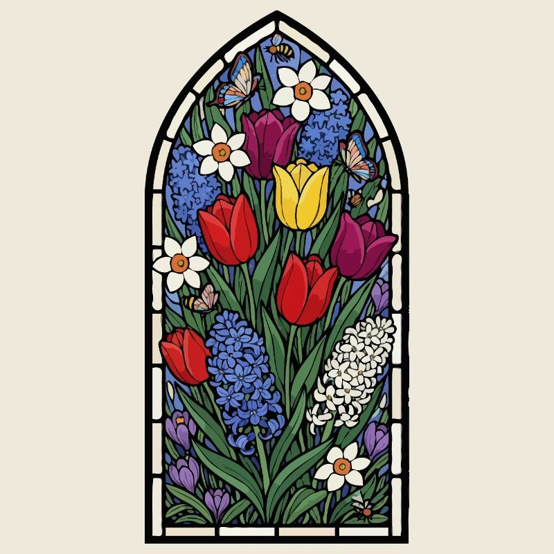 Vitrail tulipe, jonquille, jacinthe