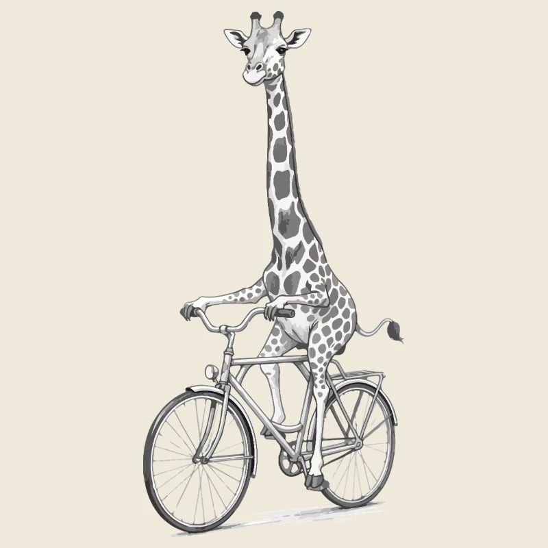 Giraffe on Bike Grayscale Whimsy